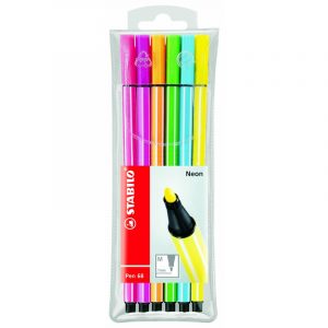 Pochette 6 stylos feutre point moyenne STABILO néon
