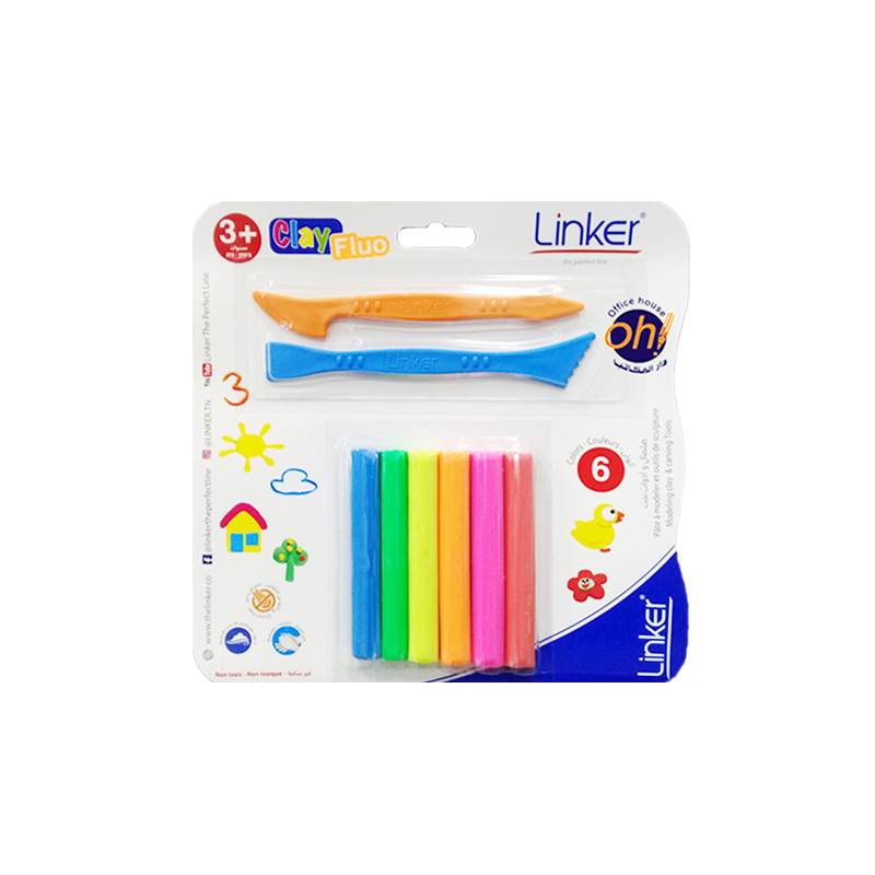 Pâte à modeler 6 bâtons fluo LINKER + 2 accessoires