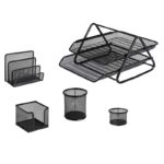 Ensemble de bureau (corbeille à courrier 2 étages) 5 pièces en métal