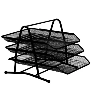 Corbeille à courrier noir 3 étages métal