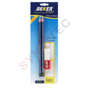 Pochette de 2 crayons noirs HB2 + gomme et taille crayon Beker Ergonomic