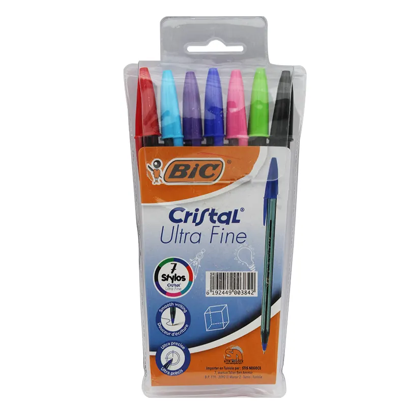 Pochette 7 stylos à bille Bic cristal ultra fine