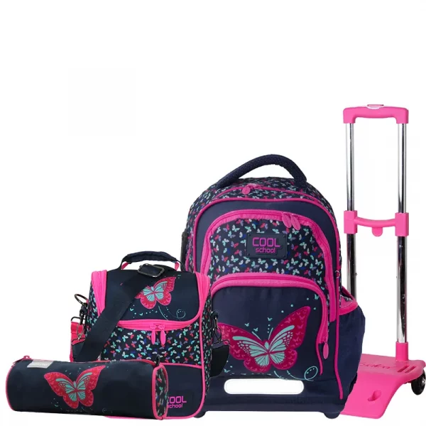 Sac à dos avec 3 accessoires ( Trousse + Panier + Chariot ) Cool School Butterfly
