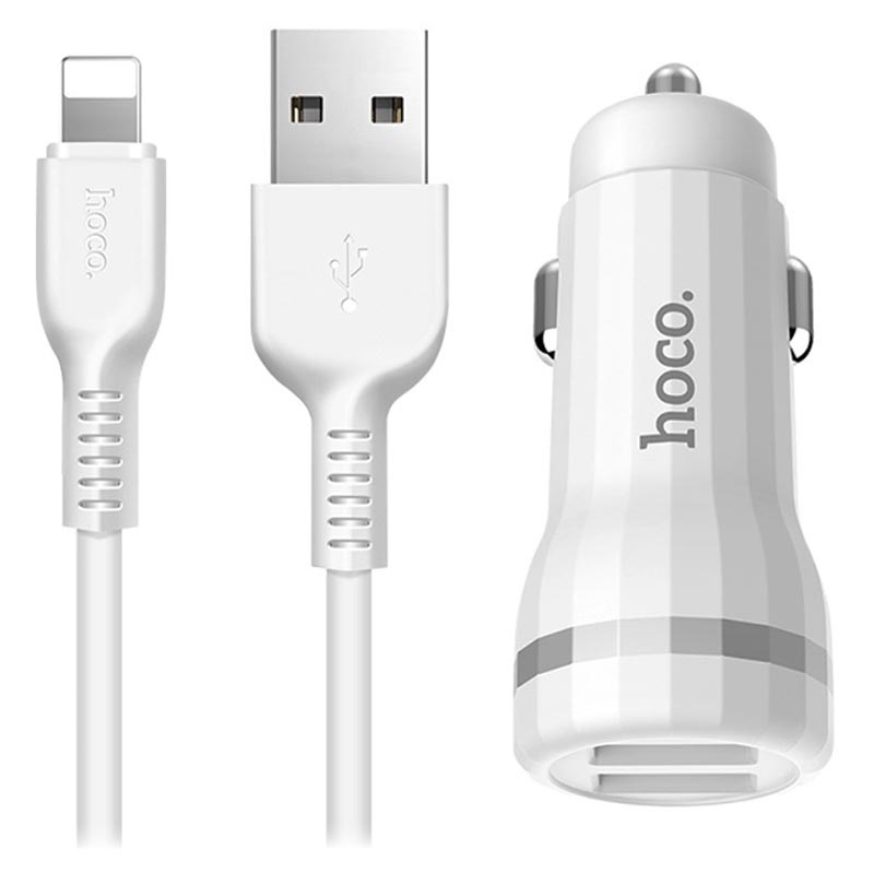 Chargeur Voiture HOCO Z27 2 USB iPhone Blanc