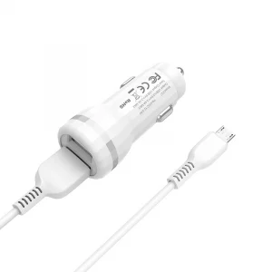 CHARGEUR VOITURE HOCO Z27-2,4A 2 USB -MICRO-WHITE