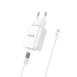 Chargeur HOCO Double Port USB 2,1A Micro Blanc (C62A)