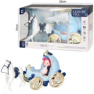 Mini poupée et cheval avec calèche lumineuse et musicale