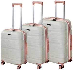 Set de 3 valises incassables Blanc sable Saumon avec roues démontables Titou