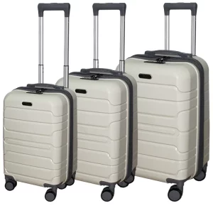 Set de 3 valises incassables Blanc Sable Gris avec roues démontables Titou