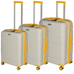 Set de 3 valises incassables Crème Jaune avec roues démontables Titou