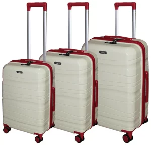 Set de 3 valises incassables Crème Rouge avec roues démontables Titou
