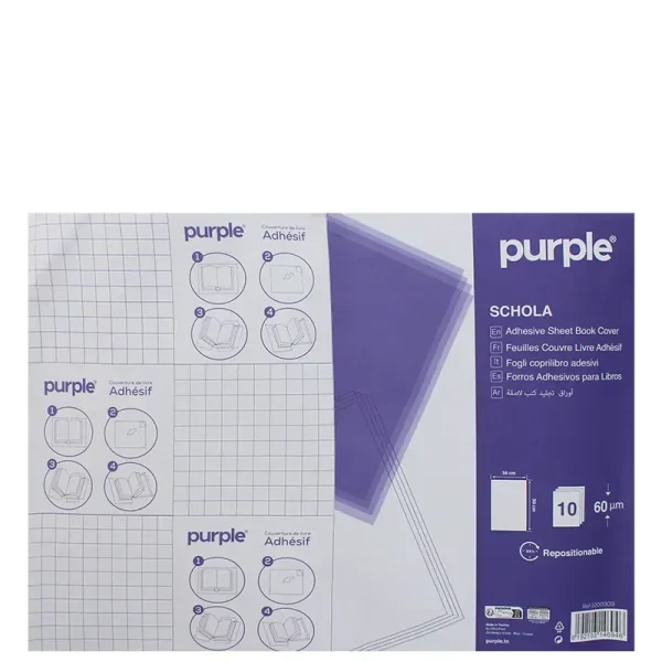 Paquet de 10 couvres livres adhésif Purple