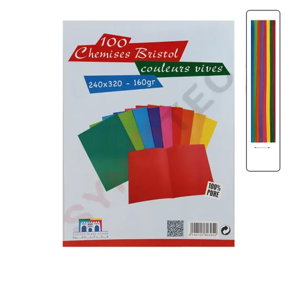 Paquet de 100 chemises bristol cartonnées couleurs vives 24 x 32 cm 160g Ribat