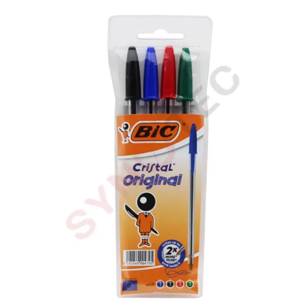 Pochette 4 Stylos à bille Bic cristal original