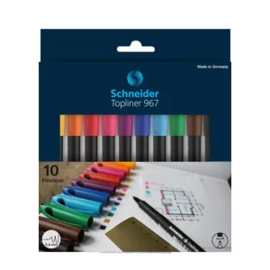Pochette de 10 stylos feutre pointe fine Schneider Topliner 967