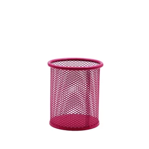 Pot à stylos rose en métal